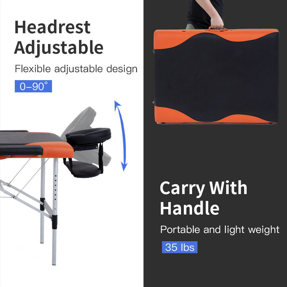 BestMassage BT-ALMT7370-CM - Massagetafel - lengte 214cm - hoogte verstelbaar - 3-voudig inklapbaar - gezichtskussen - draagbaar en draagtas - aluminium